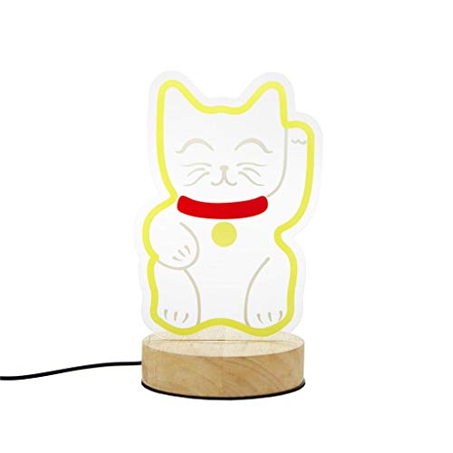 Balvi Lámpara de Mesa Lucky Cat Color Amarillo Decorativa y Original lamparita de Mesa o Escritorio en Forma de Gato de la Suerte Iluminación Especial Silueta Acrílico/Madera 24x15x10 cm