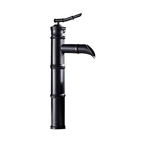 Barm Grifo Mezclador de Lavabo Grifo de Lavabo de encimera Alto Vintage Grifo de Lavabo de baño de latón con Forma de bambú Grifo de Lavabo de Bronce Negro Grifo Mezclador de Agua fría y Caliente