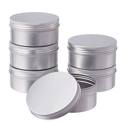 BENECREAT 6 Pack 200ml Latas de Metal con Rosca Latas Redondas de Aluminio Envases con Tapa roscada: Ideal para almacenar Especias, Dulces, te o Regalos (Platinum)