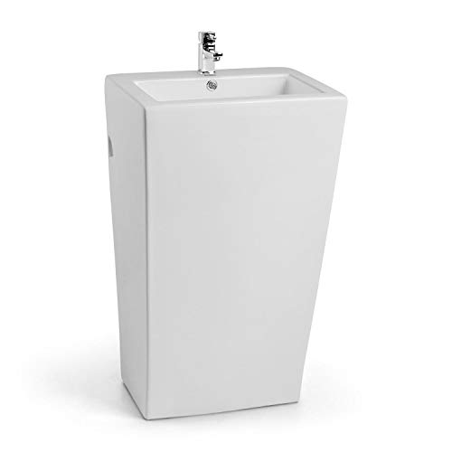 Besoa St. Lucia Lavabo de pie - 84cm, Montaje en pared, Construcción redondeada, Superficies lisas, Cerámica, Blanco