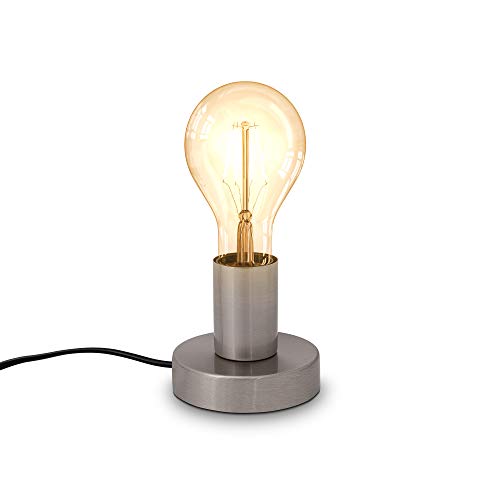 B.K.Licht I lámpara de mesa I con interruptor de cable I lámpara de cabecera I E27 I níquel mate I sin bombilla I Ø10cm
