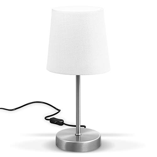 B.K.Licht Lámpara de mesa LED, lámpara de tela color blanco, níquel mate, E14, lámpara de mesa, lámpara de cama con interruptor, IP20.