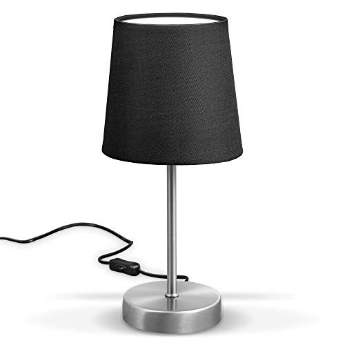 B.K.Licht Lámpara de mesa LED, lámpara de tela color negro, níquel mate, E14, lámpara de mesa, lámpara de cama con interruptor, IP20.