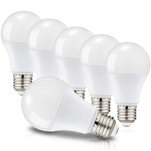 Bombillas LED E27 A60 12 W equivalentes a 100 W, casquillo Edison de rosca 6000 K, blanco frío, 1150 lúmenes, 220 – 240 V, 6 unidades, no regulables