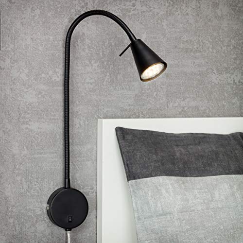 Briloner Leuchten - Lámpara de cama LED, lámpara de cama con brazo flexible, interruptor de encendido y apagado, 4 vatios, 400 lúmenes, 3000 Kelvin, metal, negro