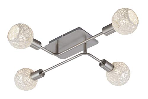 Briloner Leuchten - Lámpara de techo, 4 focos, papel de fibra de madera blanca, 4 bombillas E14, máx. 5,5 W.