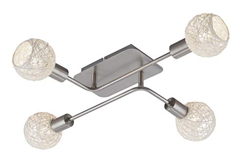 Briloner Leuchten - Lámpara de techo, 4 focos, papel de fibra de madera blanca, 4 bombillas E14, máx. 5,5 W. Briloner Leuchten - Lámpara de techo, 4 focos, papel de fibra de madera blanca, 4 bombillas E14, máx. 5,5 W.