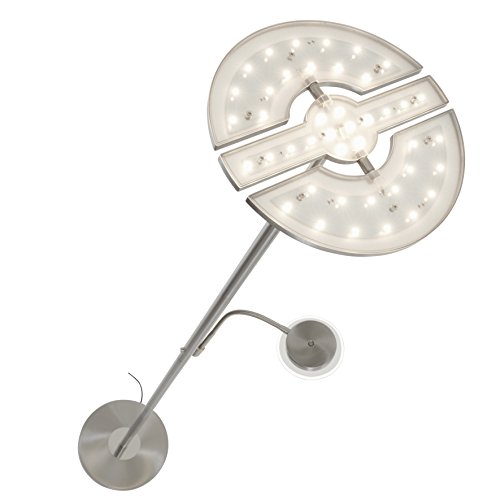 Briloner Leuchten – Lámpara LED de pie, lámpara de pie, regulable, gran cabeza en toda y 2 piezas, flexible, inclinable brazo de lectura, 1.80 m de alto, cálida luz blanca, Níquel Mate