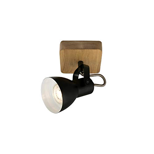 Briloner Leuchten luz, lámpara de Pared Retro, Vintage, Foco Giratorio y orientable, 1 x GU10, Madera y Metal, 100x100x135 mm (LxAxA), Negro-blanco