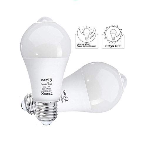 BRTLX Bombillas LED E27 Con Sensor de Movimiento 13 W Auto On/Off PIR Infrarrojo Detección Blanco Frio 6000k Pack de 2 Unidades BRTLX Bombillas LED E27 Con Sensor de Movimiento 13 W Auto On/Off PIR Infrarrojo Detección Blanco Frio 6000k Pack de 2 Unidades