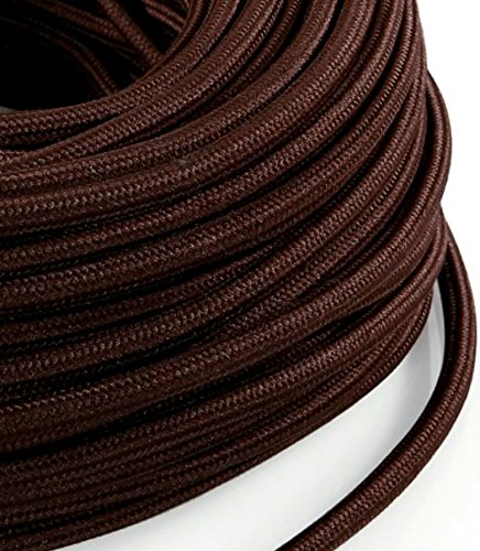 Cable eléctrico de tela redondo estilo vintage revestido de 10 metros de color marrón H03VV-F sección 3 x 0,75 para lámparas de araña, lámparas de mesa, diseño fabricado en Italia