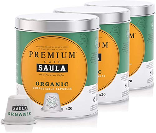 Café Saula, Pack 3 botes con 60 cápsulas compostables. Café 100% Orgánico. Compatibles Nespresso®