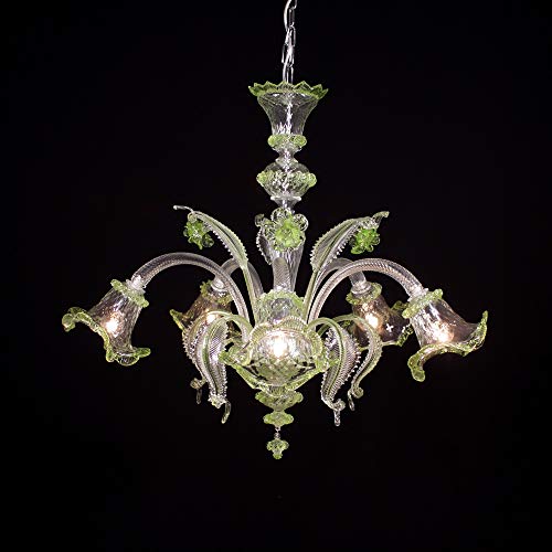 Cannaregio - Lámpara de techo de Murano con 8 luces - Fabricada en cristal cristal con adornos en color verde, partes metálicas cromadas