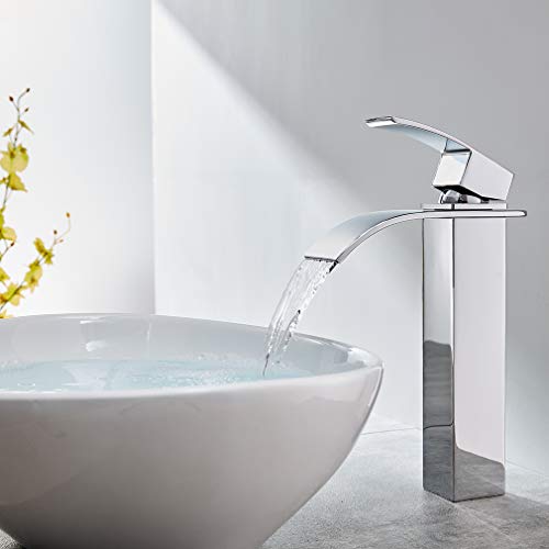 CECIPA Grifo Lavabo Alto para Baño en Latón Sin Ruido Con Agua Fría y Caliente Color de Cromo CECIPA Grifo Lavabo Alto para Baño en Latón Sin Ruido Con Agua Fría y Caliente Color de Cromo