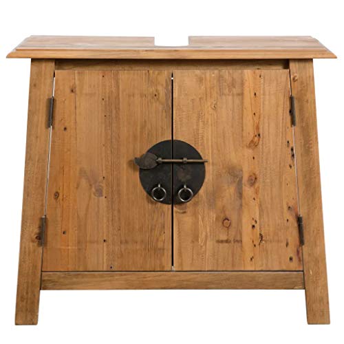 Cikonielf Armario bajo lavabo con 2 puertas, mueble bajo el lavabo con un amplio compartimento, de madera maciza de pino reciclado, para debajo del fregadero, 70 x 32 x 63 cm