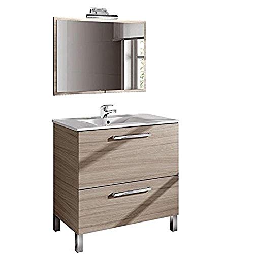 Conjunto de Baño con Lavado + Espejo + Lavabo. Grifo Incluido y LAMPARA LED Medidas Mueble: 80 cm Alto x 80 cm Ancho x 45 cm Fondo.