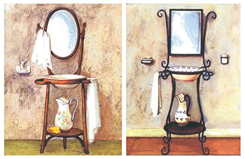 Cuadro Decorativo Vintage de lavabos Antiguos. Set de 2 Unidades de 19 cm x 25 cm x 4 mm unid. Adhesivo FÁCIL COLGADO. Adorno Decorativo. Decoración Pared hogar