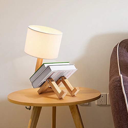 DAXGD Lámparas de mesa de madera Lámpara de escritorio con forma de robot creativo, luz de lectura plegable ajustable flexible LED para dormitorio, sala de estudio