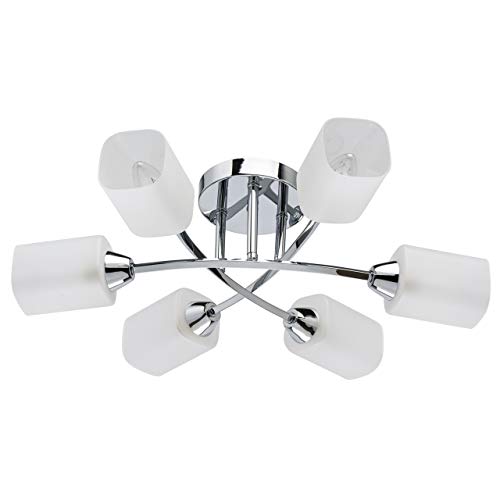 DeMarkt 638015406 - Lámpara de techo (estructura de metal cromado, pantalla de cristal satinado mate, 6 bombillas de 60 W, E14, 220 V)