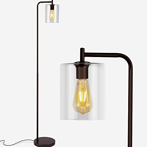 Depuley Lámpara de pie LED minimalista moderna, negra, de cristal y metal, E27, con interruptor de pie, máx. 60 W, lámpara de lectura para oficina, dormitorio, estudio, comedor