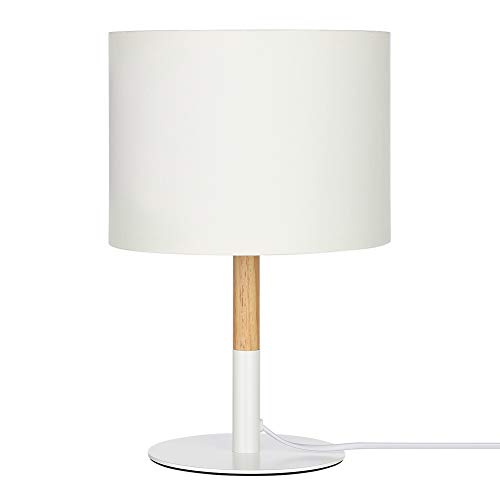 EDISHINE Lámpara de noche de madera con pantalla de lino blanco, lámpara de mesa vintage E27, estilo escandinavo, para oficina, salón, dormitorio, certificado CE