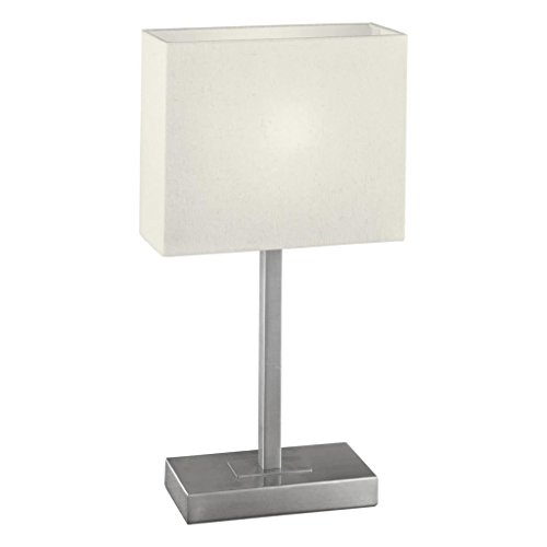 Eglo 87598 Pueblo - Lámpara de mesa (1 unidad con casquillo E14, máximo 60 W, no incluye la bombilla, función de encendido/apagado, 26 x 10 x 48 cm), metalizado mate y pantalla textil blanca