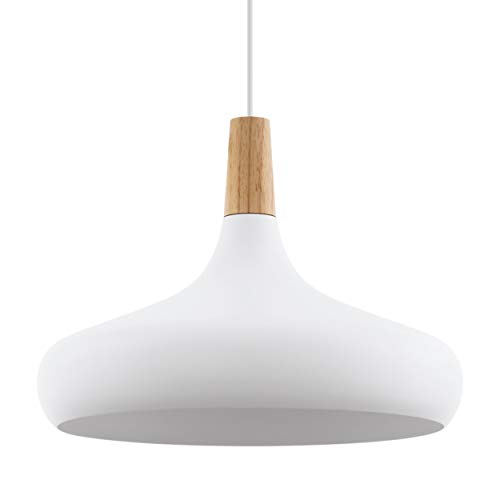 EGLO Lámpara colgante Sabinar, 1 foco, lámpara colgante de acero y madera, color: blanco, marrón, casquillo E27, diámetro 40 cm