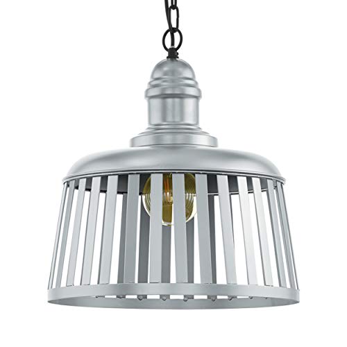 EGLO Lámpara colgante Wraxall 1, 1 foco, vintage, industrial, retro, lámpara de techo de acero en plata, negro, lámpara de comedor, lámpara colgante, casquillo E27