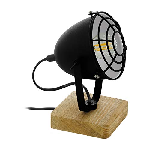 EGLO Lámpara de mesa Gatebeck 1, 1 lámpara de mesa industrial, vintage, retro, lámpara de noche de acero y madera, lámpara de salón en negro, natural, lámpara con interruptor, casquillo E14 EGLO Lámpara de mesa Gatebeck 1, 1 lámpara de mesa industrial, vintage, retro, lámpara de noche de acero y madera, lámpara de salón en negro, natural, lámpara con interruptor, casquillo E14