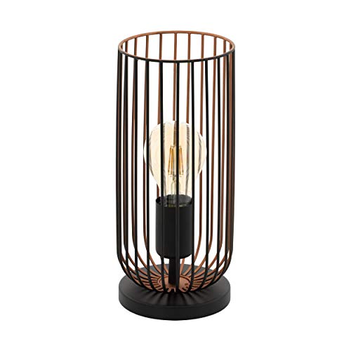 EGLO Lámpara de mesa Roccamena, 1 foco, vintage, lámpara de mesa de acero, color: negro, cobre, casquillo E27