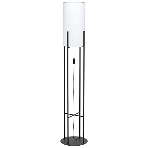 EGLO Lámpara de pie Glastonbury, 1 lámpara de pie moderna, de acero y tela, lámpara de salón en negro, blanco, lámpara con interruptor, casquillo E27