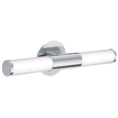 Eglo Palmera 87219 - Lámpara de pared con 2 luces para baño (acero cromado y cristal opaco, 2 bombillas E14, 40 W, protección IP44, longitud: 46 cm, tamaño 11 cm), color plateado y blanco Eglo Palmera 87219 - Lámpara de pared con 2 luces para baño (acero cromado y cristal opaco, 2 bombillas E14, 40 W, protección IP44, longitud: 46 cm, tamaño 11 cm), color plateado y blanco