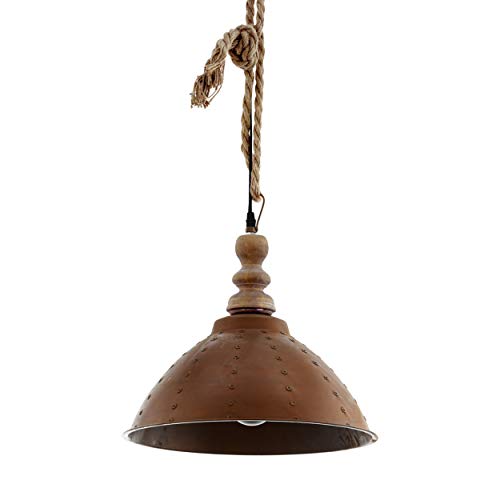 EGLO Riddlecomb - Lámpara de techo colgante, estilo vintage, industrial, retro, madera, acero y cuerda natural, lámpara de mesa de comedor, lámpara colgante en marrón, negro, casquillo E27