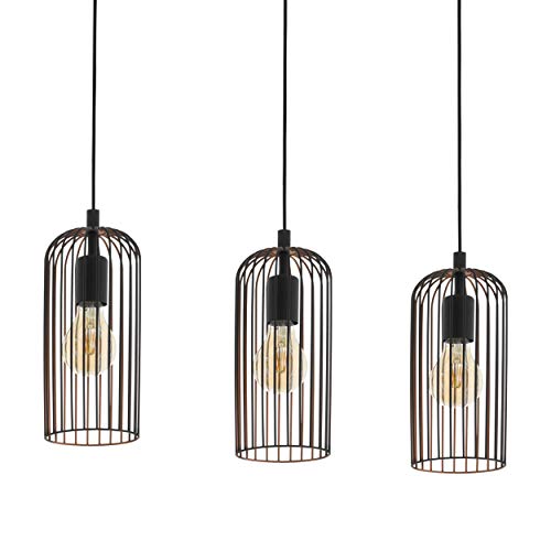 Eglo Roccamena - Lámpara de techo colgante (3 luces, acero), diseño retro, color negro y cobre