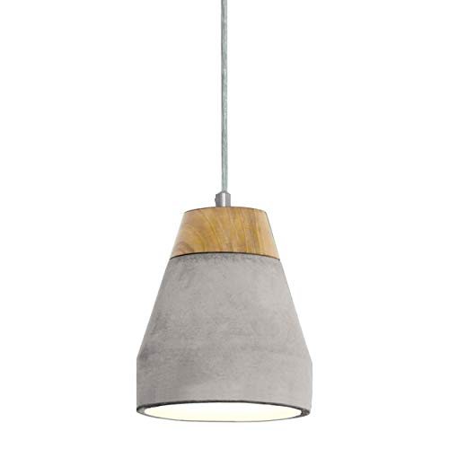 EGLO Tarega - Lámpara colgante, acero, madera, hormigón, 60 W, color marrón y gris