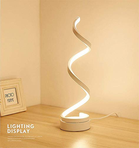 ELINKUME espiral LED lámpara de mesa, curvo LED lámpara de escritorio regulable, diseño minimalista moderno, 12W luz blanca cálida, Creative acrílico LED modelado lámpara de cabecera (blanco)
