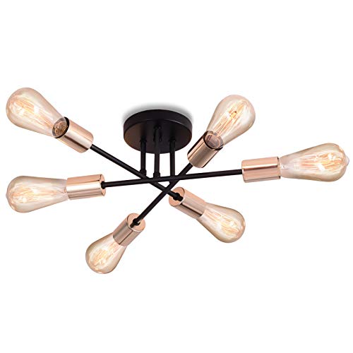 ENCOFT Iluminación de Techo Interior con 6 Luz Base E27, Industrial Lámpara de Techo en Metal, Lámparas de Araña para Dormitorio Sala de Estar Cocina, Negro y Oro Sin Bombilla ENCOFT Iluminación de Techo Interior con 6 Luz Base E27, Industrial Lámpara de Techo en Metal, Lámparas de Araña para Dormitorio Sala de Estar Cocina, Negro y Oro Sin Bombilla
