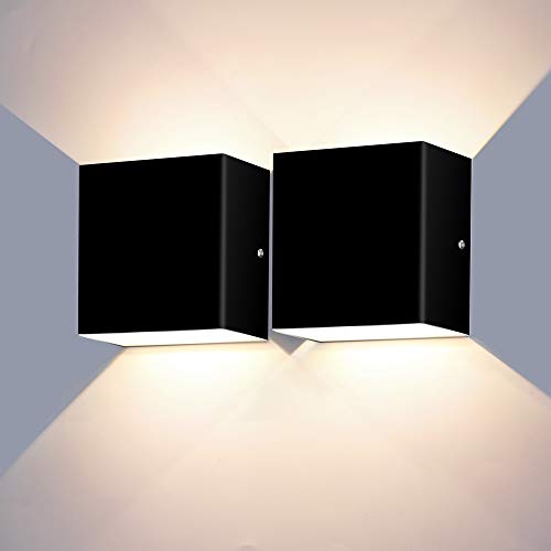 ERWEY 2 lámparas de pared LED Up Down para interior de color blanco cálido moderno aluminio Uplighter Downlighter lámpara de pared (6 W negro, 2 unidades de luz blanca cálida)