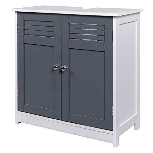 EUGAD Mueble de Baño Armario Bajo Lavabo Mueble para Debajo de Lavabo Mueble Lavabo de Baño Almacenamiento con 2 Puertas 60 x 30 x 60 cm Blanco/Gris 0117WY