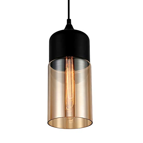 Europa Moderno loft Colgante Negro Amber lámpara colgante de vidrio Accesorios E27 Luces LED Pendientes Cocina Restaurante Bar Salón Dormitorio (P70BA-C)