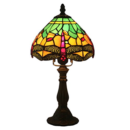 FABAKIRA Lámpara de Mesa 8 Pulgadas Estilo de Tiffany Europea Vintage Pastora Llibélula Amarilla Vidrio Retro Lámpara de Mesita Dormitorio