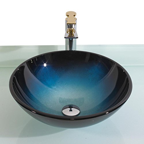 FEN - Lavabo de baño redondo de cristal templado con gradiente azul (12 x 420 x 145 mm)