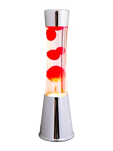 Fisura LT0322 Lámpara Grande de Lava Magma con Liquido Rojo | Lámpara de Lava Original Color Plateado Cromado, 40 cm