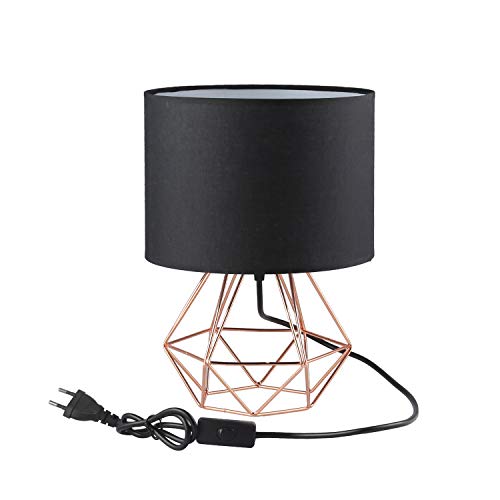 FRIDEKO HOME Lámpara de mesa vintage – 25 cm DIY lámpara de mesa moderna estilo de copa estilo creativo para dormitorio, lámpara de noche, despacho, oficina [versión mejorada] negro y oro rosa