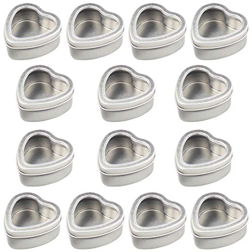 Goodma 14 Piezas de latas de Metal Plateado en Forma de corazón vacías de 60 ml con Ventana Transparente para Hacer Velas, Dulces, Regalos y Tesoros