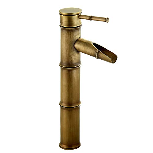 Grifo de Lavabo Cascada para Baño-kisimixer Grifo de Baño, Grifo de Cuenca Monomando, Monomando Grifo Lavabo Alto Cascada, Grifo Lavabo Cascada Bronce Antiguo de la Vendimia, 3 Joints Break Mouth