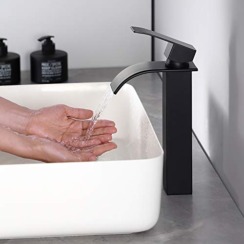 Grifo Lavabo Cascada Alto, CECIPA Ares X103B Grifo Monomando Negro Agua Caliente y Fría Ajustable Latón Moderno Silencioso Grifo de Lavabo para Baño Grifo Lavabo Cascada Alto, CECIPA Ares X103B Grifo Monomando Negro Agua Caliente y Fría Ajustable Latón Moderno Silencioso Grifo de Lavabo para Baño