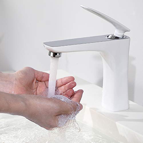 Grifo Lavabo, CECIPA Grifos Lavabos Blanco Grifo Baño de Lavabo Monomando Ajustable Frío y Calor Grifería Lavabos Baño Anticorrosión y Antioxidante en la Superficie Pintada