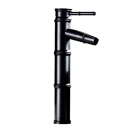 Grifo Mezclador de Lavabo Grifo de Lavabo de encimera Alto Vintage Grifo de Lavabo de baño de latón Forma de bambú Grifo de tocador de Bronce Negro Grifo Mezclador de Agua fría y Caliente con 2 mangu