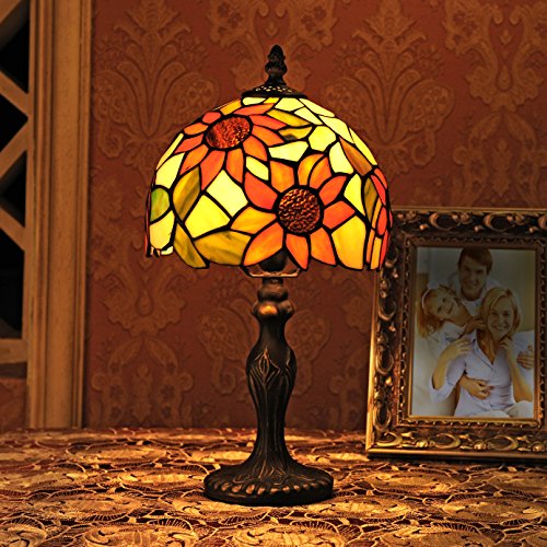Gweat 8 pulgadas Pastoral girasol vitral Tiffany Lámpara de mesa de dormitorio de la lámpara de cabecera de la lámpara Modelo A